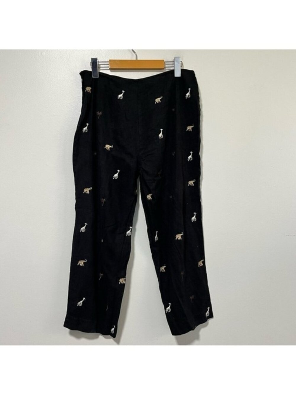 Peter Martin Black Linen Blend Embroidered Animal Pants - Size 12 - Picture 9 of 12